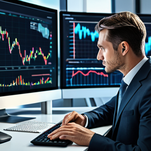 Home 6 A focused financial investor, fully clothed in a professional business suit, sits calmly at a modern desk. In the background, holographic financial charts subtly undulate with data, representing market fluctuations. The investor maintains a thoughtful, composed expression, symbolizing the challenge of managing emotions amidst market movements. Modest clothing, appropriate attire, safe for work, perfect anatomy, correct proportions, natural pose, well-formed hands, proper finger count, professional photography, high quality, family-friendly.