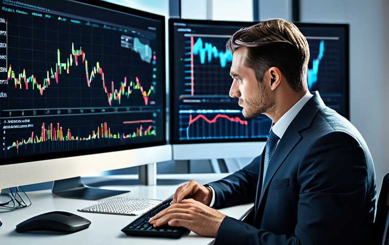 A focused financial investor, fully clothed in a professional business suit, sits calmly at a modern desk. In the background, holographic financial charts subtly undulate with data, representing market fluctuations. The investor maintains a thoughtful, composed expression, symbolizing the challenge of managing emotions amidst market movements. Modest clothing, appropriate attire, safe for work, perfect anatomy, correct proportions, natural pose, well-formed hands, proper finger count, professional photography, high quality, family-friendly.