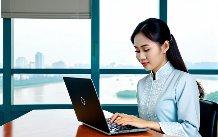 **
"A professional Vietnamese businesswoman, fully clothed in a traditional Ao Dai office attire, working on a laptop in a modern Ho Chi Minh City office with a view of the Saigon River. Appropriate content, safe for work, perfect anatomy, correct proportions, natural pose, well-formed hands, proper finger count, natural body proportions, professional, modest, family-friendly, high quality photo, 8k resolution."
**