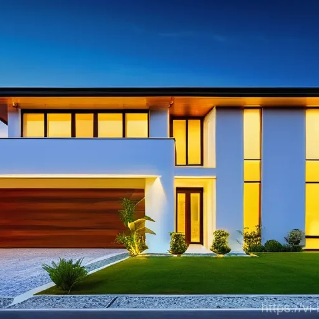 안전한 채권 투자처 찾기 - A serene and sturdy contemporary house with a gentle, warm glow emanating from its windows, symboliz...