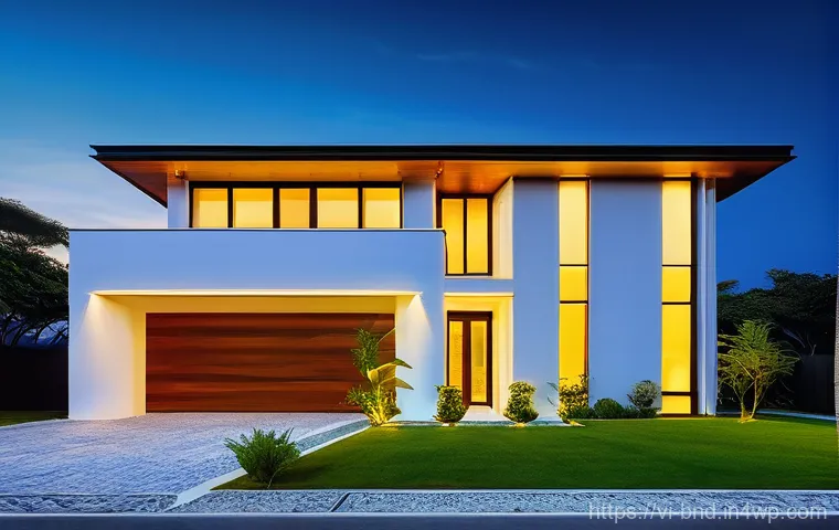 안전한 채권 투자처 찾기 - A serene and sturdy contemporary house with a gentle, warm glow emanating from its windows, symboliz...